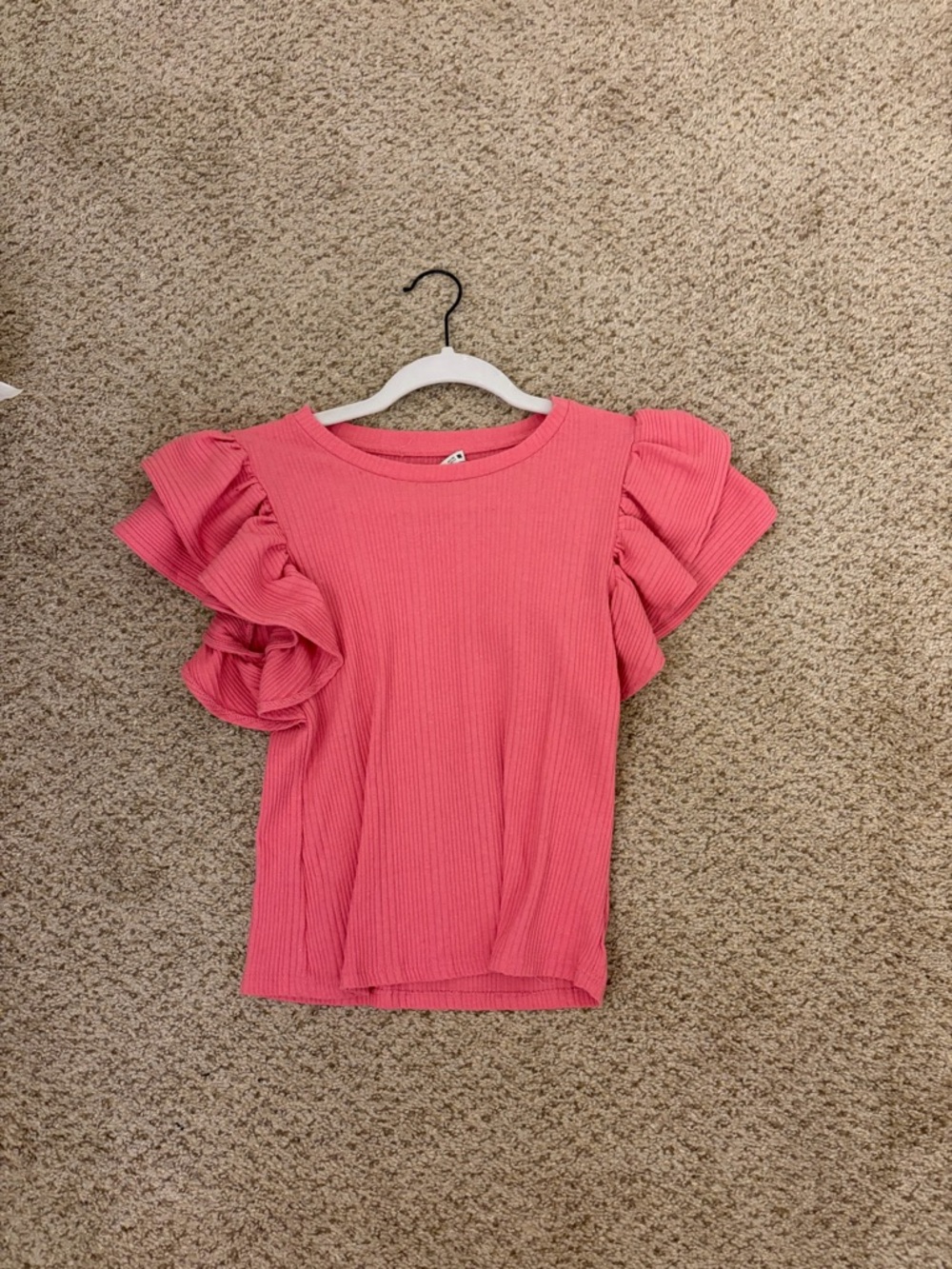 Zara Pink Ruffle Sleeve Ribbed Short Sleeve Top